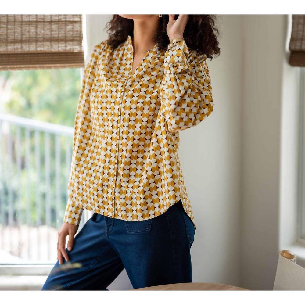 NEW MERSEA aphrodite button up shirt in golden geo